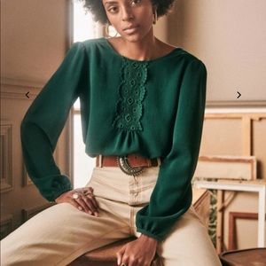 Sezane Ivy Blouse in Pine Green Size 34F/2US